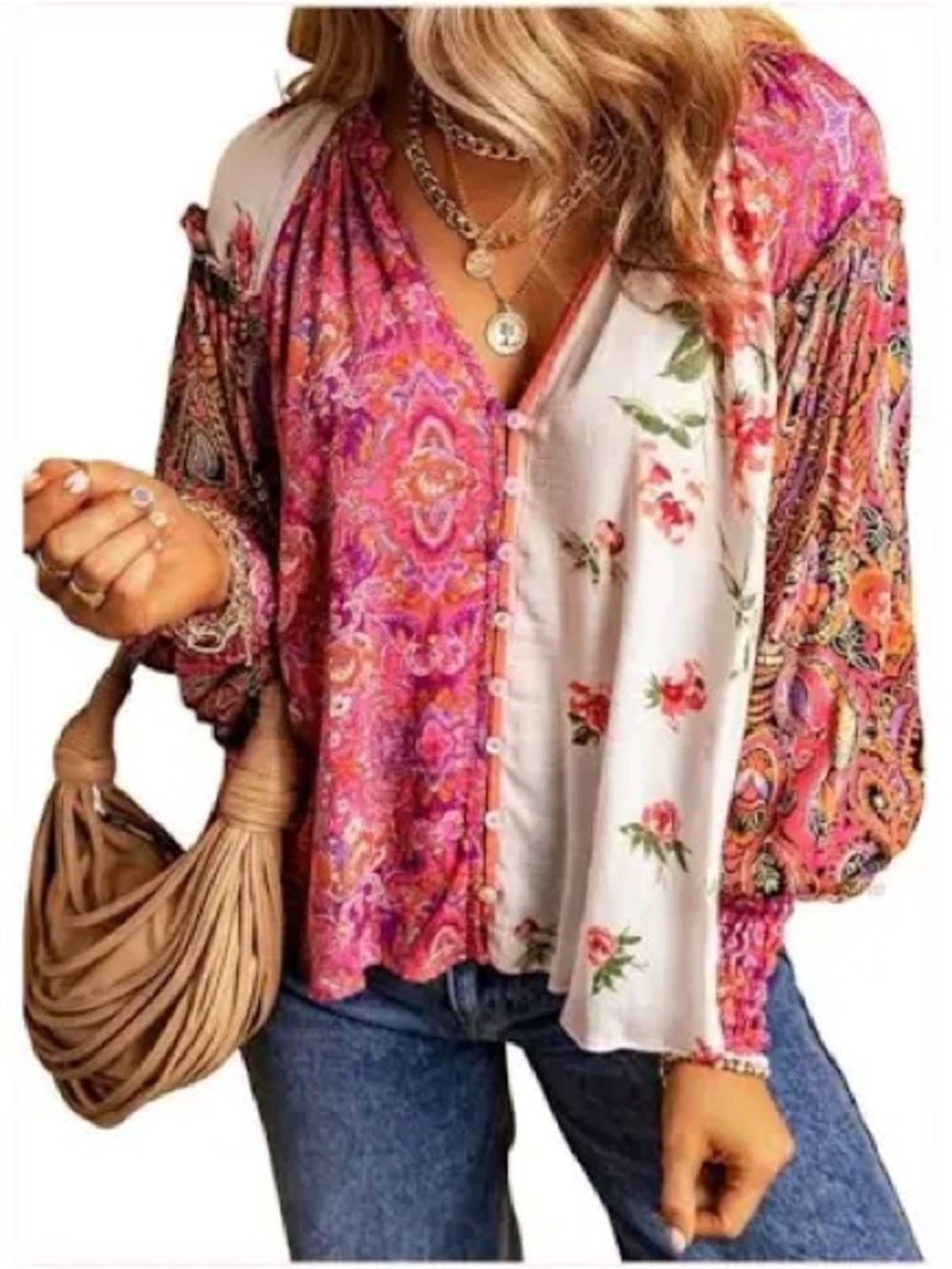 Free People Gemini Blouse Floral Paisley Boho Festival Size Med/Large